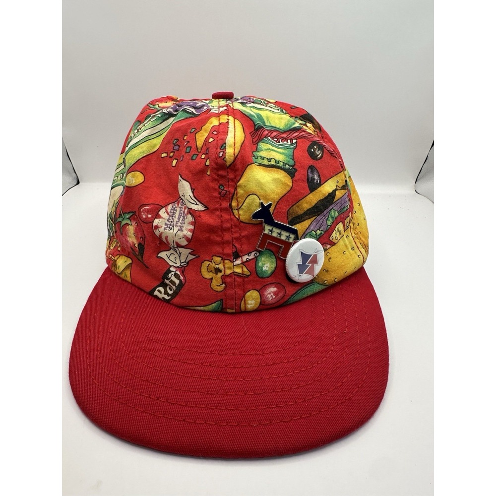 Vintage P Caps Snapback Hat Made In USA Red Food Candy Burger All Over Print